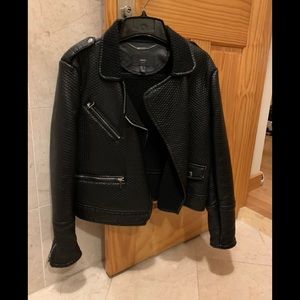 MANGO Leather Biker Jacket - Black